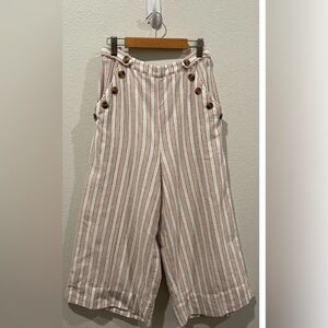 American Eagle Striped Wide Leg Linen/Cotton Blend Crop Pants NWT L